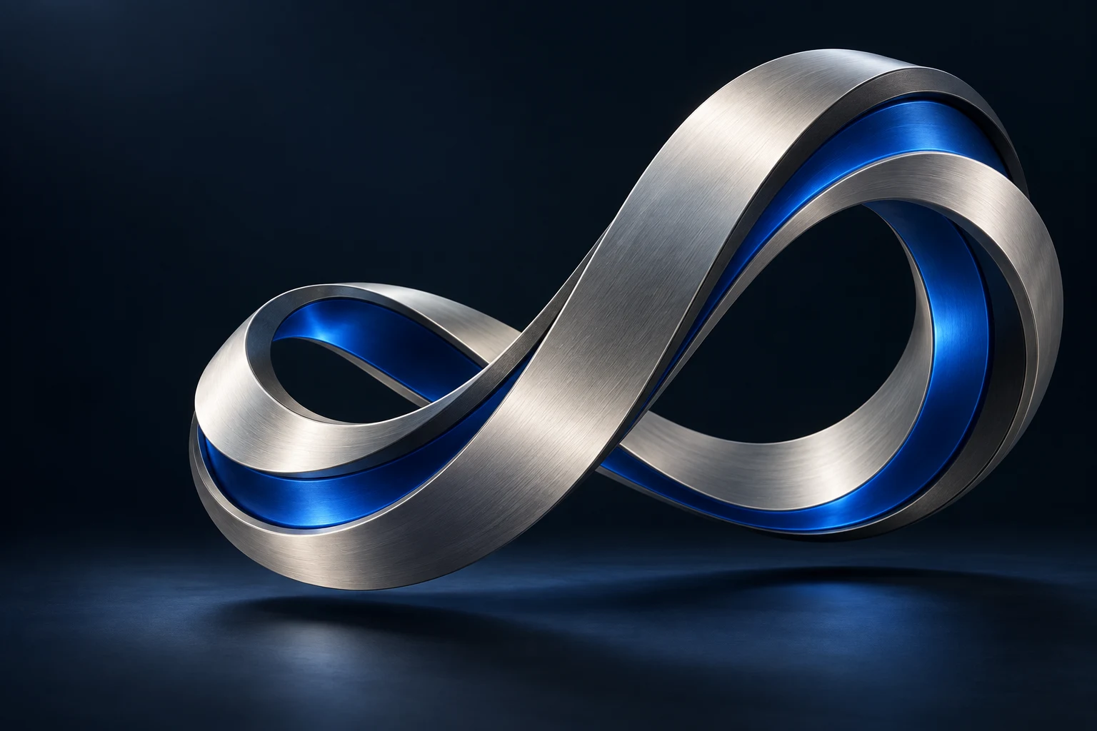 Sculptural silver and blue ribbons joining into one continuous form